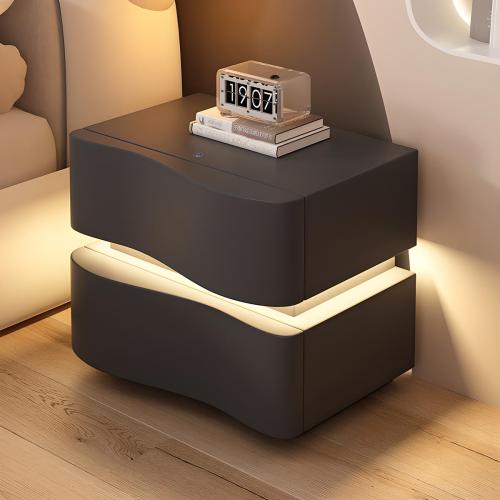 Solid Wood & PU Leather With light Bedside Cabinet dustproof Solid PC