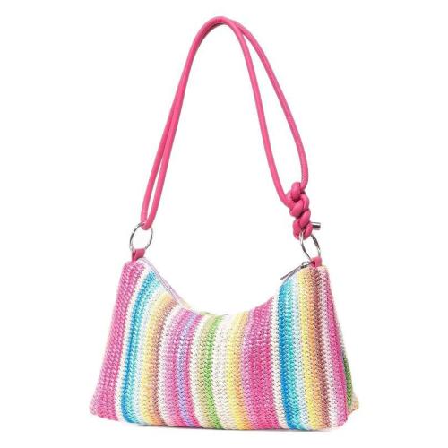 Paja Bolsa de hombro tejida, multicolor,  trozo