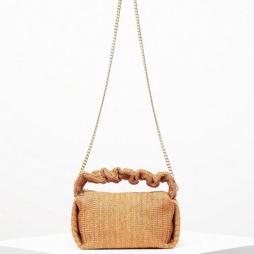 Straw Easy Matching Woven Tote with chain brown PC