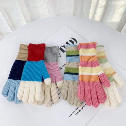 New knitted gloves finger open finger touch screen gloves warm candy color long wristband wool gloves for women