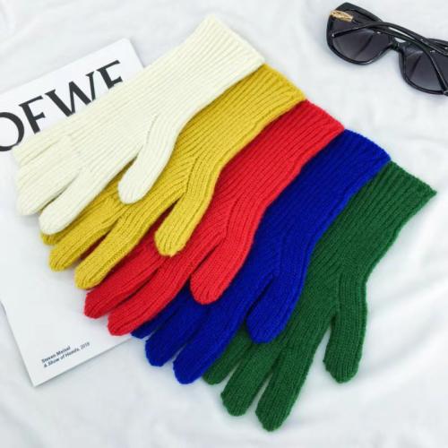 Candy color knitted wool gloves women's winter solid color open finger touch screen warm long couple finger gloves