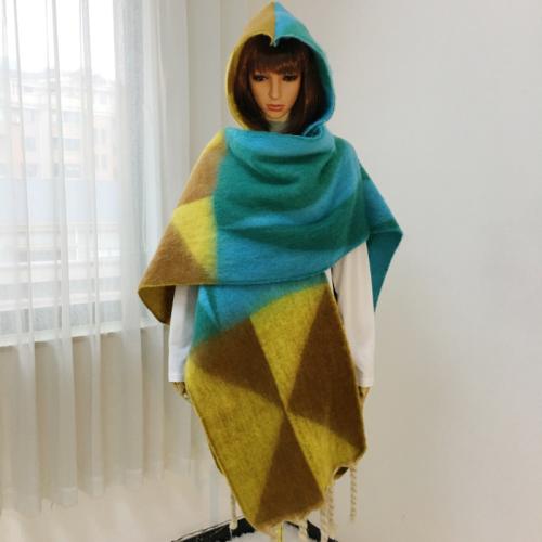 Geometric color matching shawl women's warm hooded Rainbow double-sided cloak autumn and winter travel cloak