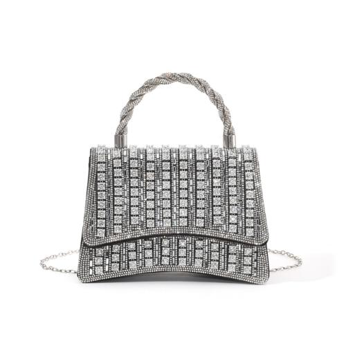 Rhinestone & Polyester Easy Matching Clutch Bag with chain black PC