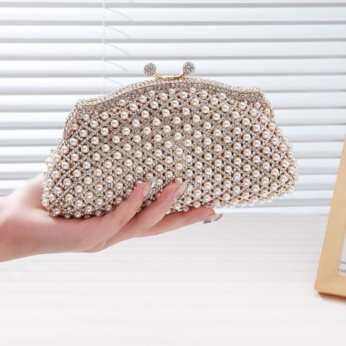 Iron & Plastic Pearl & Zinc Alloy Easy Matching Clutch Bag with chain & with rhinestone PU Leather white PC