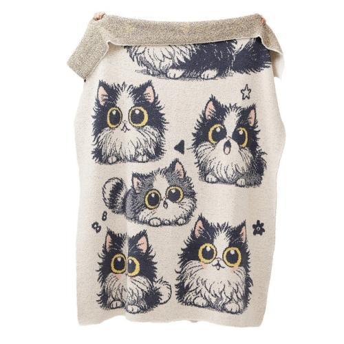 Cats Cartoon Half Fleece Knitted Blanket Sofa Blanket Shawl Blanket Picnic Outdoor Blanket