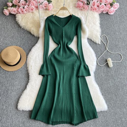 Elegant dress 2024 Fall/Winter New High-grade Trumpet Long Sleeve Waist Base Sweater Dress