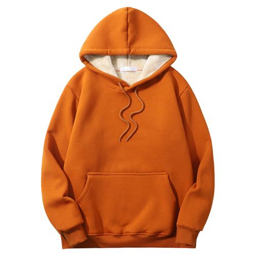 Trendy Lamb Velvet Sweatshirt Solid Color Loose Warm Velvet Sports Men's Hooded Sweatshirt