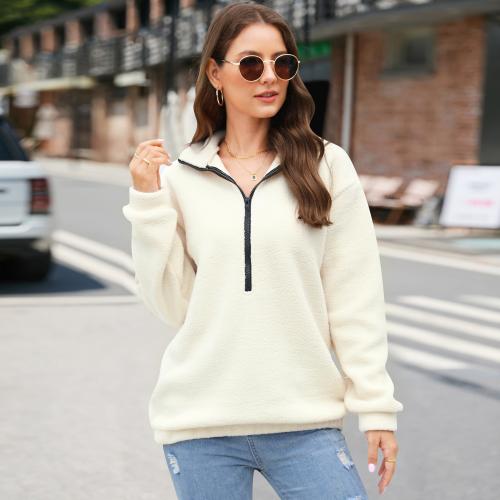 Women's Plush Casual Top Half-zipper Pullover Long-sleeved Sweatshirt Sweatshirt