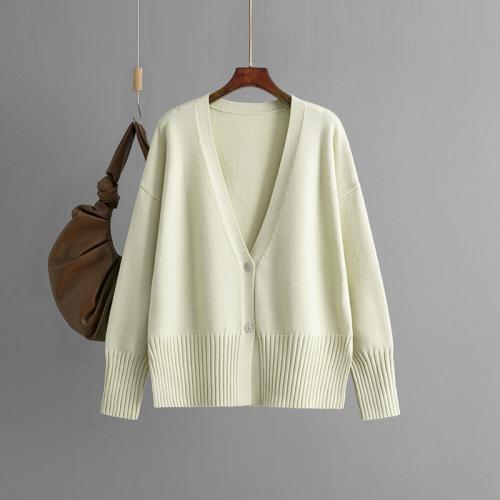 Women's 2024 Autumn and Winter New V-neck Knitted Cardigan Solid Color Loose Sweater Jacket