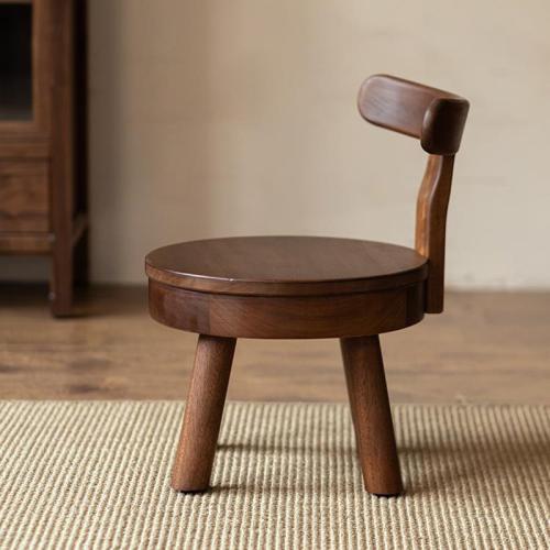 Solid Wood Stool Rotatable Low Stool Household Backrest Small Chair Small Round Stool