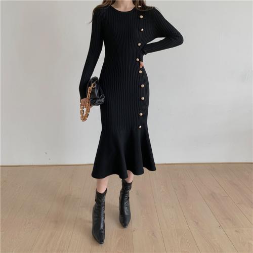 Yujie Fan Knitted Base Knee-length Dress Cross-border Women's Autumn and Winter New Slim-fit Slimming Outer-wear Fishtail Skirt