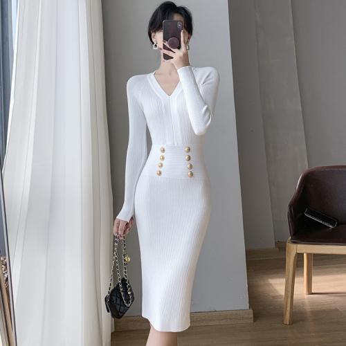 2024 Autumn and Winter V-neck Slim-fit Fashion Knitted Thickened Long Autumn and Winter Base Hip Skirt