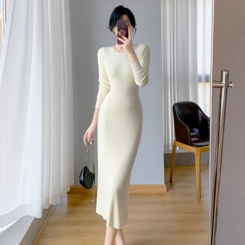 2024 Long Knee Sweater Dress Tight Waist Slimming Inner Base Long-sleeved Knitted dress