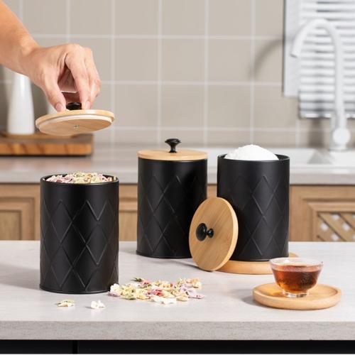 Household Grid Metal Sealed Can Coffee Bean Candy Block Tea Multicarp Bean Kitchen Storage Box