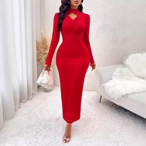 Knitted Slim Sexy Package Hip Dresses red PC