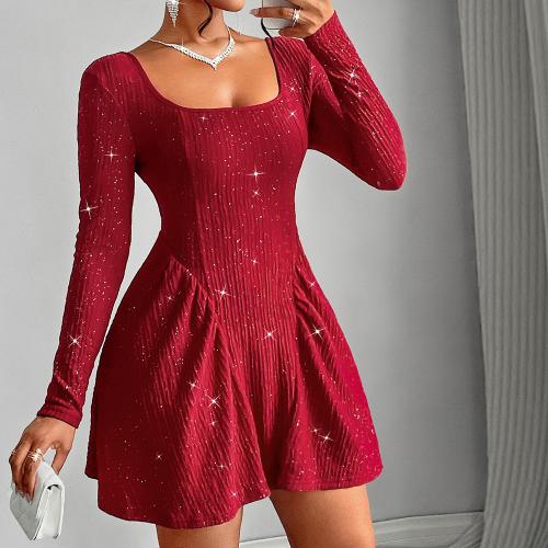 Long Sleeve Square Neck dress Sexy Dress Solid Color Autumn