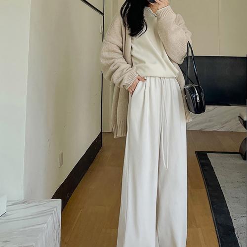 Chenille wide-leg pants women's autumn fleece-lined pants loose casual pants high waist