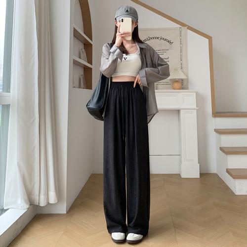 Acetic acid velvet wide leg pants women's 2024 new high waist small lazy ice silk pants