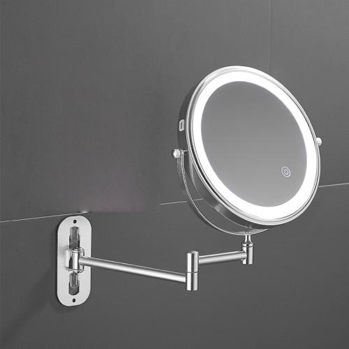 Bathroom Beauty Mirror Punch-free Cosmetic Mirror with LED Lamp Folding Telescopic