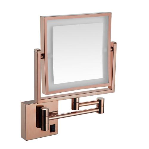 Square double-sided LED cosmetic mirror folding retractable bathroom wall hanging magnifying mirror