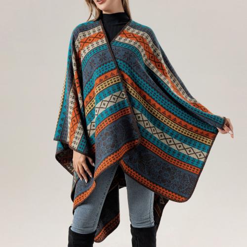 Classic line pattern scarf women thickened knitted cardigan cape ethnic shawl