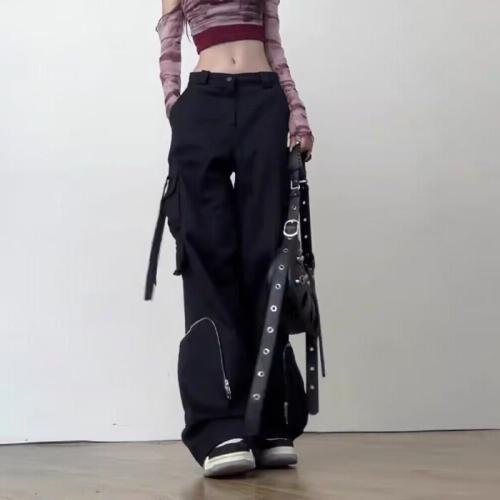 Retro black casual pants hot girl overalls women's niche loose wide leg pants straight trousers