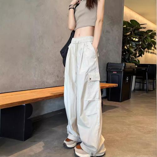 White quick-drying women's thin 2024 new drawstring wide leg casual paratrooper pants