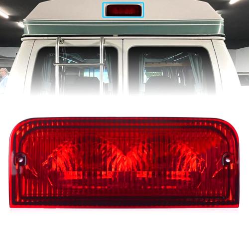 6C2Z13A613B Stop Light Center High Mount Brake Light Compatible with Ford 1992-2018 Ford E150 E250 E350 E450 E550 Replaces F2UZ13A613B XC2Z13A613BA (Brake Light Halogen+Indoor LED)