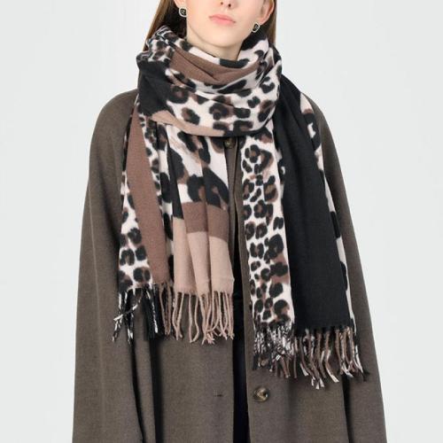 New leopard print scarf women's warm all-match thickened lengthened cashmere scarf