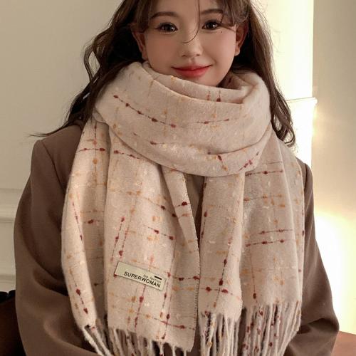 Plaid Tassel Scarf for Men and Women Autumn and Winter fleece-lined Thickened Warm Scarf