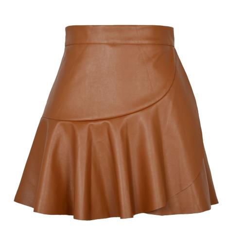 High Waist Ruffled Irregular Leather Skirt Skirt Hot Girl PU Short Skirt