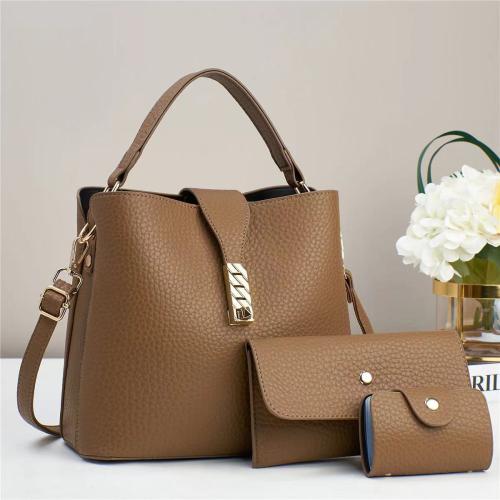 PU Leather Easy Matching Bag Suit large capacity & three piece Lichee Grain Set