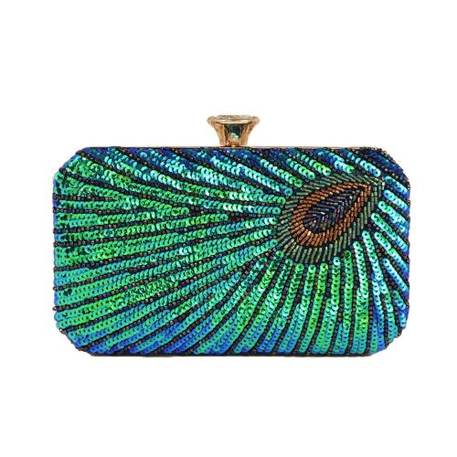 New Vintage Peacock Sequins Embroidered Evening Bag with Chain