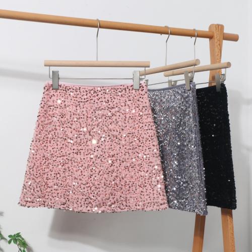 Pink sequined skirt high waist slim hip a-line glittering skirt