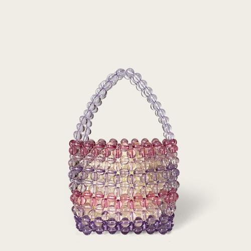 2024 new rainbow beaded bag transparent acrylic beads hand woven hollow handbag