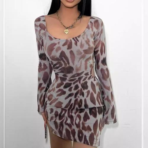 2024 new women's sexy hot girl backless slim long sleeve printed dress