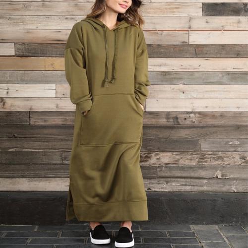 Autumn and winter New loose plus size knitted hooded dress fleece-lined sweater casual fashion dress