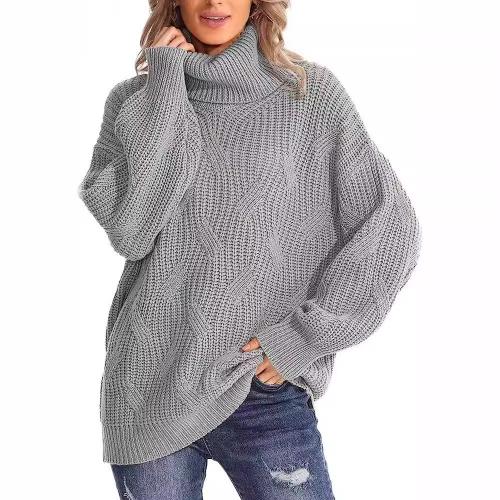 Loose Style High Neck Twisted Knitted Sweater Pullover Long Sleeve