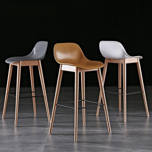 Modern minimalist solid wood bar chair home light luxury bar stool backrest stool high bar stool