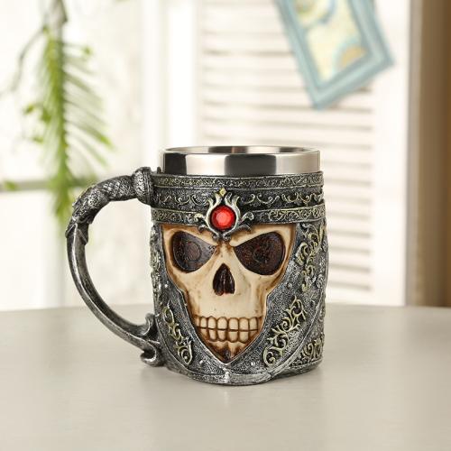 Creative skull beer cup antique drinking cup double layer stainless steel mug drinking cup