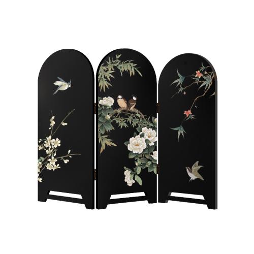 Antique Ornaments Flower and Bird Decorative Painting Ornaments Retro Entrance Cabinet Side Cabinet Foldable Screen