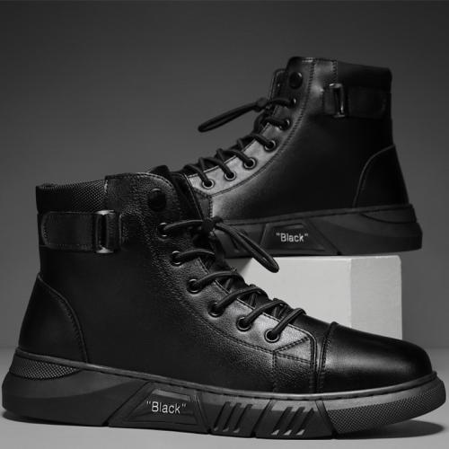 Caoutchouc & PU Cuir Bottes Martens hommes Noir Paire