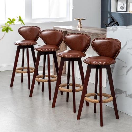 Light Luxury Bar Chair Household Solid Wood High Stool Bar Chair Rotatable Backrest Bar Stool