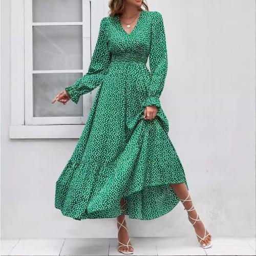 2024 Flower Print Bohemian Ruffled Sleeve Pleated Vacation dress