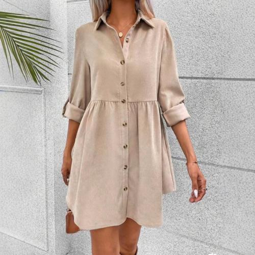 2024 autumn new corduroy long sleeve lapel single-breasted shirt dress