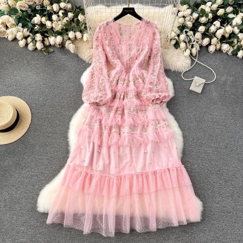 Spandex & Polyester High Waist One-piece Dress slimming shivering pink PC