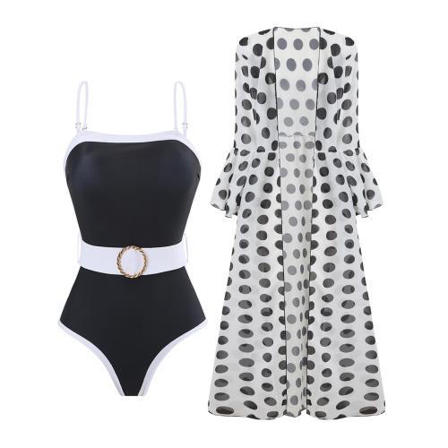 2024 new black and white swimsuit with belt one-piece women's swimsuit suit slim