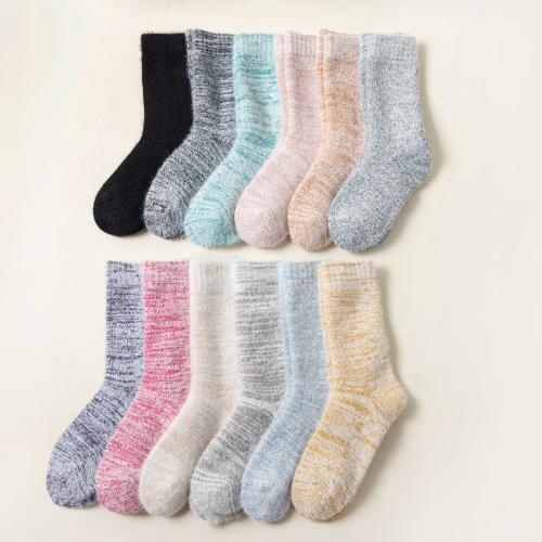 Winter wool socks fleece-lined thick mid-calf socks solid color socks cold-resistant warm socks