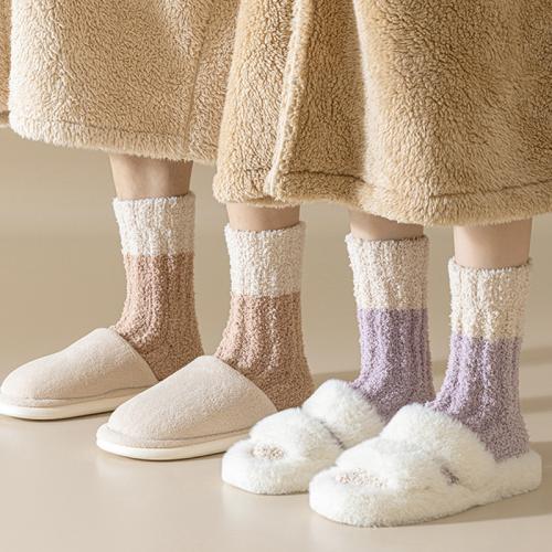 Coral Velvet Socks Women's Autumn and Winter Thick fleece-lined Thickened Home Floor Socks Warm Sleep Socks