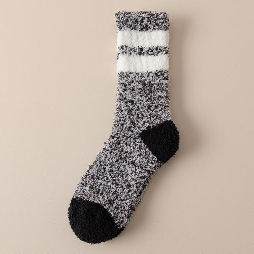 Black socks men's mid-tube socks autumn and winter thickened coral fleece home plush floor socks winter warm stockings